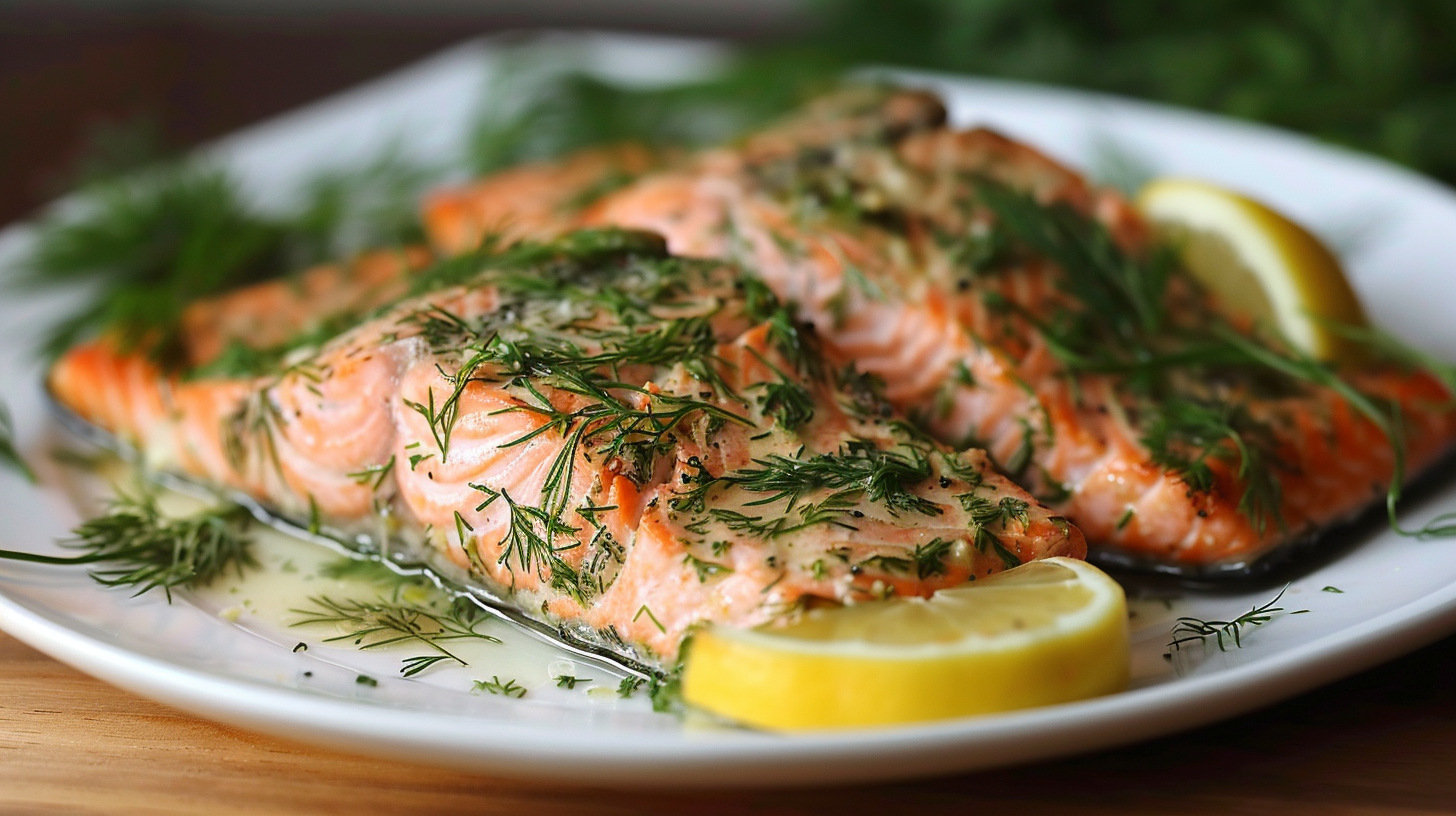 Baked Salmon with Dill and Lemon Butter Sauce