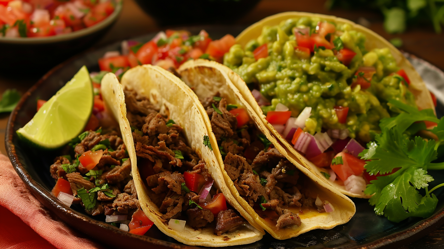 Beef Tacos with Homemade Guacamole and Salsa