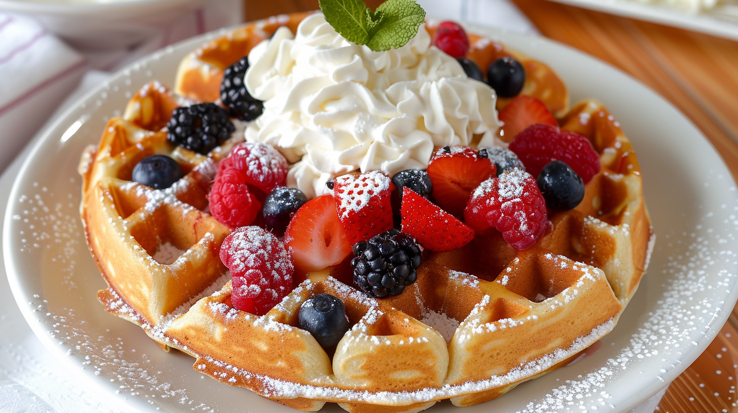 Belgian Waffles with Fresh Berries and Whipped Cream