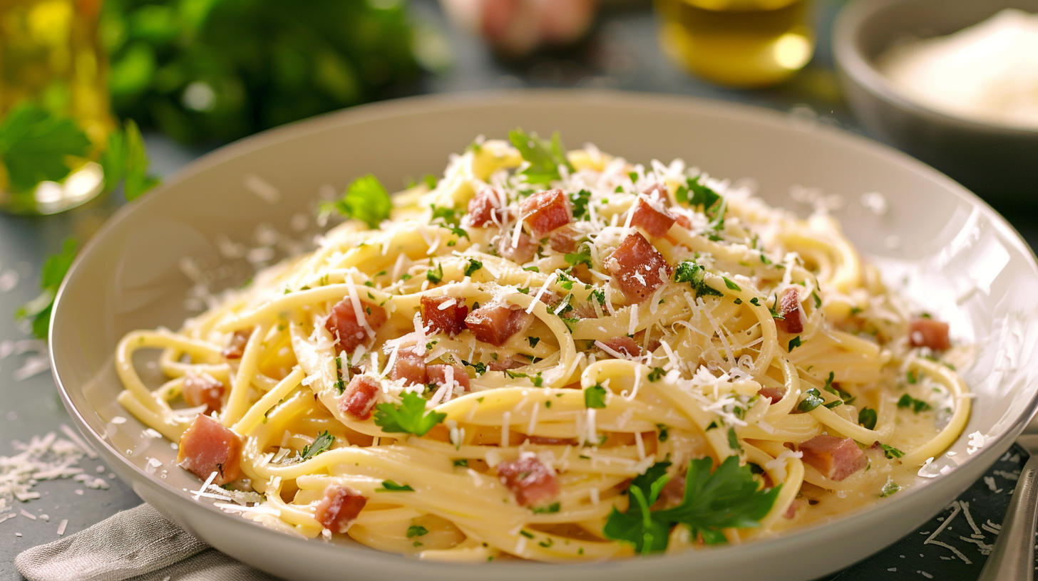 Spaghetti Carbonara with Pancetta and Parmesan Cheese